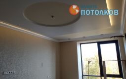 Двухуровневый потолок с подсветкой в нишах для кухни